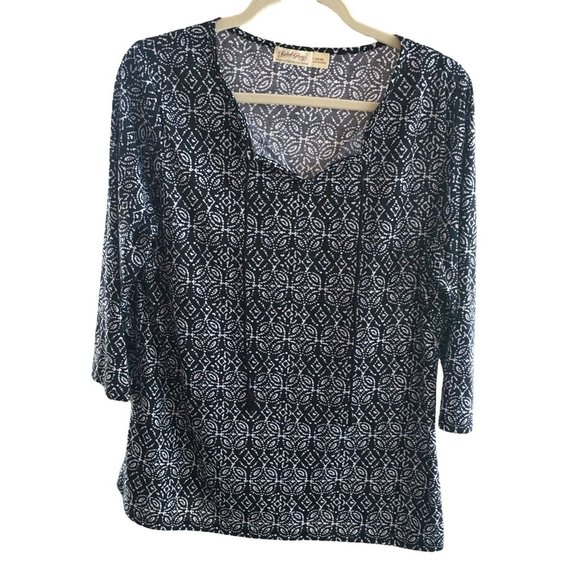 Faded Glory Blouse Top Shirt Soft Black and White 3/4 Sleeves Large 12 14 Casual - Picture 8 of 8